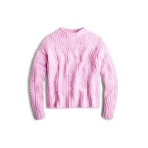 J. Crew Womens 2X Pink Long Sleeve Mock Neck Alpaca Pointelle Cable Knit Sweater